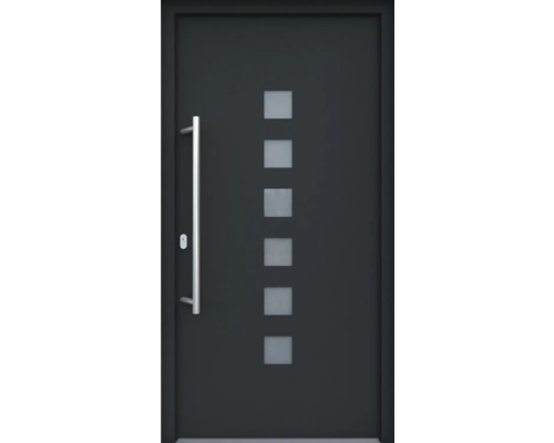 ARON HaustürARON 3151 Aluminium-Kunststoff-Verbund RAL 7016 anthrazitgrau 1100x2100 mm beidseitig flügelüberdeckend DIN Links inkl.Stoßgriffset,Innendrücker in Edelstahl,Profilzylinder mit 3 Schlüsseln Moderne Haustür mit Griff und quadratischen Glaseinsätzen