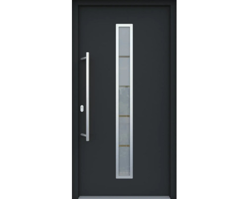 ARON HaustürARON 3161 Aluminium-Kunststoff-Verbund RAL 7016 anthrazitgrau 1000x2000 mm beidseitig flügelüberdeckend DIN Links inkl.Stoßgriffset,Innendrücker in Edelstahl,Profilzylinder mit 3 Schlüsseln Moderne Haustür mit Glaseinsatz und Edelstahlgriff