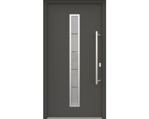 ARON HaustürARON 3161 Aluminium-Kunststoff-Verbund RAL 7016 anthrazitgrau 1100x2100 mm beidseitig flügelüberdeckend DIN Rechts inkl.Stoßgriffset,Innendrücker in Edelstahl,Profilzylinder mit 3 Schlüsseln Haustür mit Glaseinsatz und Griff