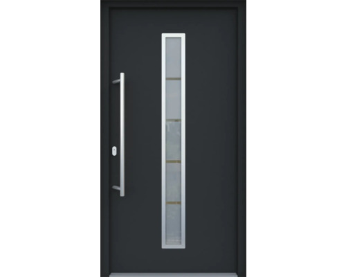 ARON HaustürARON 3161 Aluminium-Kunststoff-Verbund RAL 7016 anthrazitgrau 1100x2100 mm beidseitig flügelüberdeckend DIN Links inkl.Stoßgriffset,Innendrücker in Edelstahl,Profilzylinder mit 3 Schlüsseln Moderne Haustür mit Glaseinsatz und Edelstahlgriff