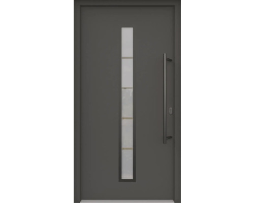 ARON HaustürARON 3171 Aluminium-Kunststoff-Verbund RAL 7016 anthrazitgrau 1100x2100 mm beidseitig flügelüberdeckend DIN Rechts inkl.Stoßgriffset,Innendrücker in Schwarz,Profilzylinder mit 3 Schlüsseln