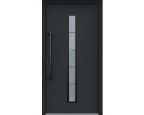 ARON HaustürARON 3171 Aluminium-Kunststoff-Verbund RAL 7016 anthrazitgrau 1100x2100 mm beidseitig flügelüberdeckend DIN Links inkl.Stoßgriffset,Innendrücker in Schwarz,Profilzylinder mit 3 Schlüsseln