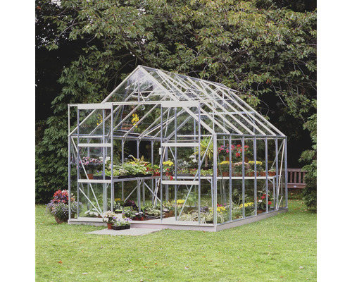 Gewächshaus mit Pflanzen im Garten