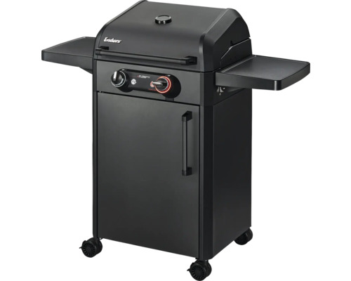 Schwarzer Gasgrill mit zwei Ablageflächen und Rollen von Enders