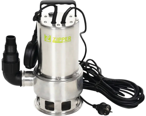 Tauchpumpe aus Stahl mit Kabel und schwarzem Abflussrohr