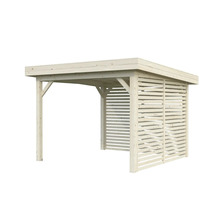 Holzpergola mit Lamellenwand für den Außenbereich