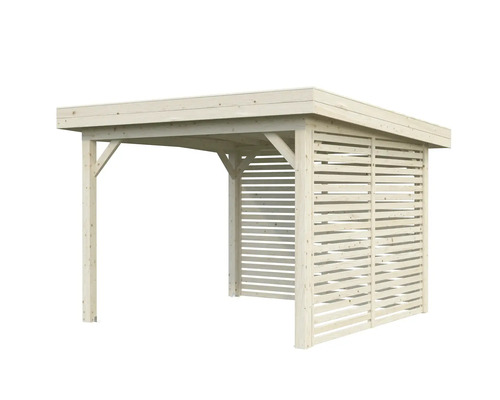 Holzpergola mit Lamellenwand für den Außenbereich