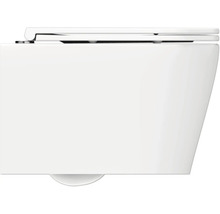 Detailansicht einer wandhängenden Toilette mit Toilettendeckel