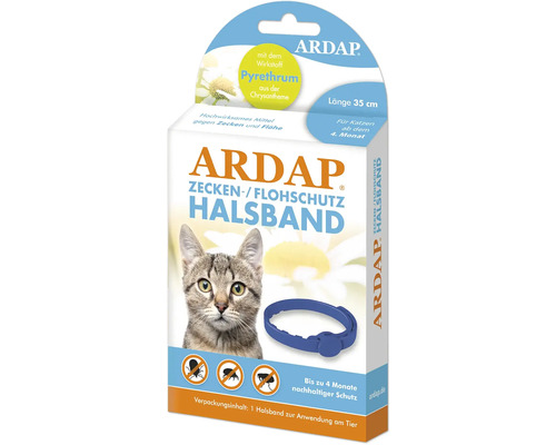 ARDAP Zecken- und Flohschutz Halsband für Katzen ab dem 4. Monat, 35 Zentimeter Länge