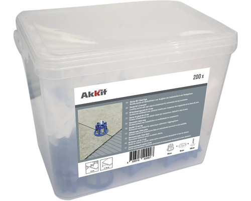 Starterset Nivelliersystem Akkit mit 50
Drehzylinder, 100 Gewindelaschen für 1,5mm Fugenabstand mit
integriertem Kratzschutz und Fliesenstärke 3-20 mm Akkit Fliesen Nivelliersystem Starter-Kit 1,5 mm Fuge