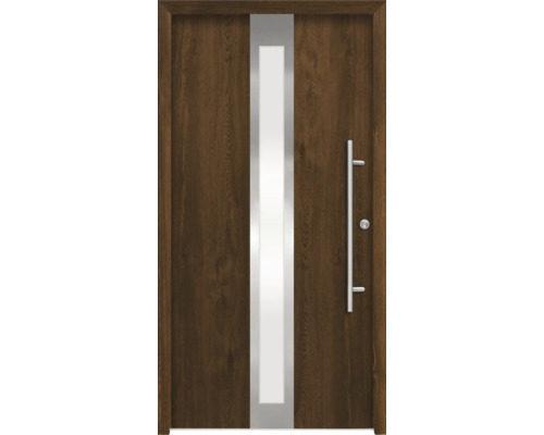 Holztür mit Glaseinsatz und Edelstahlgriff