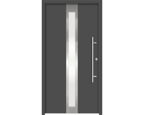 Graue Haustür mit Glaseinsatz und Griff