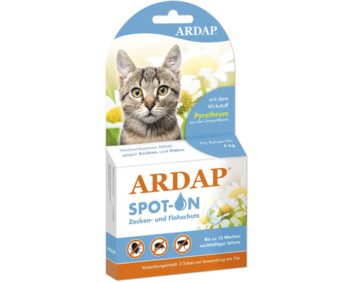 ARDAP Spot-on gegen Zecken und Flöhe für Katzen bis 4 kg, Packung mit drei Tuben