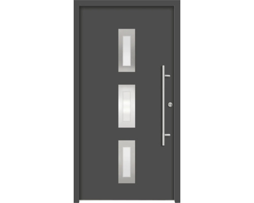Haustür mit drei Lichtausschnitten und Edelstahlgriff