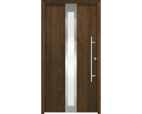 Haustür aus Holz mit Glaseinsatz und Griff