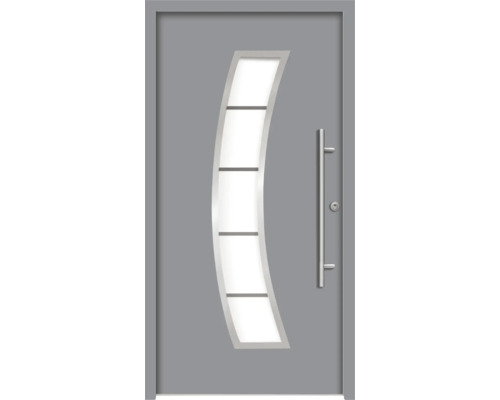 Graue Haustür mit Glaseinsatz und Griff