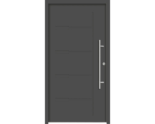 Graue Haustür mit senkrechtem Griff