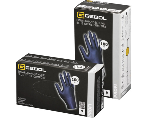 Einweghandschuh Gebol Blue Nitril Comfort, Größe L, 100 Stk., blau Zwei Packungen Gebol Einweghandschuhe aus blauem Nitril, Komfort, 100 Stück