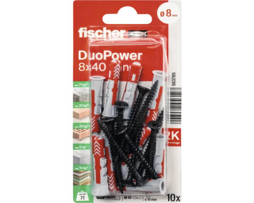 Fischer Dübel DuoPower 8x40 mit Schrauben, 10 Stück