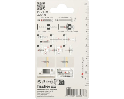 Fischer Dübel DuoHM 4x55 S, Informationen zur Anwendung