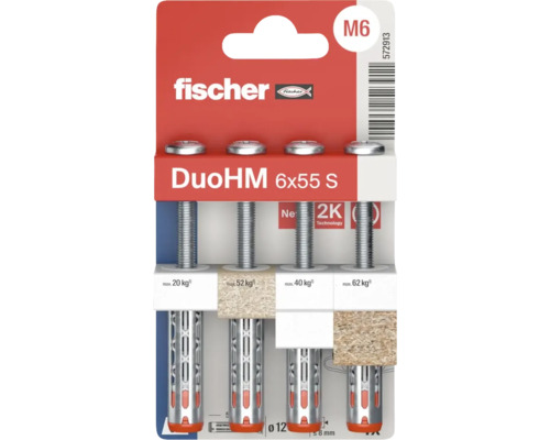 fischer DuoHM 6x55 S Dübel mit Schrauben, 4 Stück