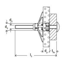 Illustration eines Hohlraumdübels mit den Maßangaben ls, ds, d0, dp und tfix