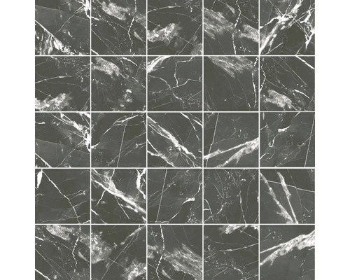 Feinsteinzeugmosaik Mirava Lucca Nero 30x30 cm poliert Quadratische Fliesen mit Marmoroptik für den Innenbereich