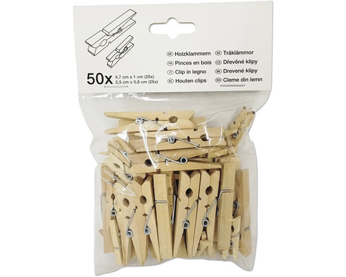 Packung mit 50 Holzklammern