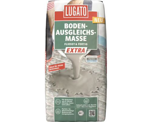 Lugato Bodenausgleich- und Spachtelmasse Fliesst & Fertig Extra 20 kg Lugato Bodenausgleichsmasse 20 Kilogramm Sack für den Innen- und Außenbereich