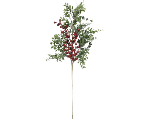 Kunstpflanze Mistelzweig mit roten Beeren Kunststoff H 70 cm grün Dekorativer Zweig mit Blättern und Beeren für festliche Dekorationen