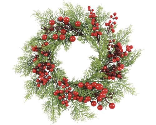 Kunstpflanze Kranz 40 cm Dekorativer Türkranz mit Beeren und Kiefernzweigen für die Weihnachtszeit