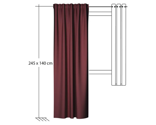 Bordeauxfarbener Dekoschal mit Ösenaufhängung, Größe 245 x 140 cm