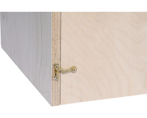 Detailansicht eines Holzschranks mit Verschluss
