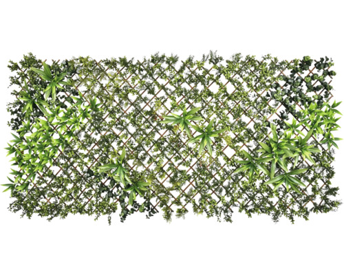 Bambuszaun, Rankgitter künstlich 180 x 90 cm Künstlicher Pflanzensichtschutz mit verschiedenen Pflanzenarten und Holzgitter