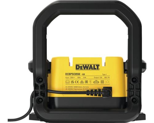 DeWalt Logo auf einem DeWalt Baustellenstrahler