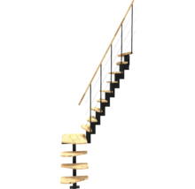 Spindeltreppe mit Holzstufen und Metallgeländer