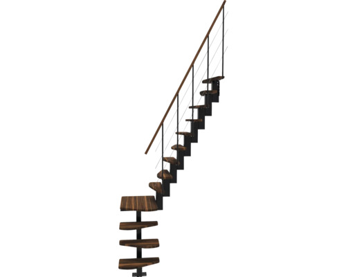 Holztreppe mit Metallgeländer