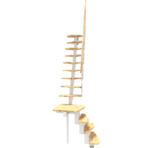 Raumspartreppe mit Holzstufen und weißem Geländer