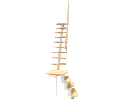 Raumspartreppe mit Holzstufen und weißem Geländer