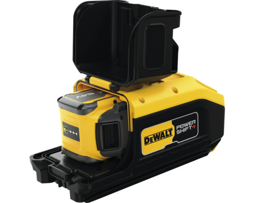 Dewalt Power Shift Akku-Ladegerät mit geöffnetem Deckel