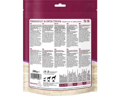 Hansepet Hühnchenfilet in zarten Streifen als Ergänzungsfuttermittel für Hunde