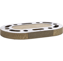 Kratzbrett aus Karton in ovaler Form mit Löchern für Katzen