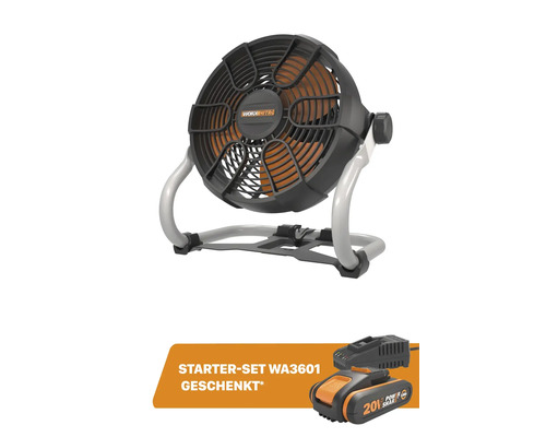 Bodenventilator Tischventilator Worx WX095.9, 20V Akku-Ventialtor, ohne Akku/ Ladegerät Ø 23 cm 95 W schwarz, inkl. Gratis Akku-Starterset