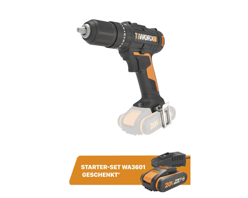 Akku-Schlagbohrmaschine Worx WX370.9, 20 V, ohne Akku und Ladegerät, inkl. Gratis Akku-Starterset