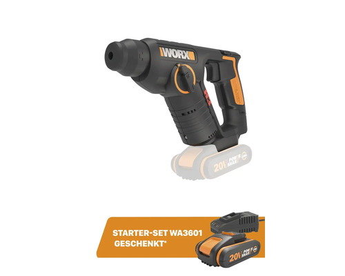 Akku-Bohrhammer Worx WX394.91, SDS-plus, 20 V, ohne Akku und Ladegerät, inkl. Gratis Akku-Starterset