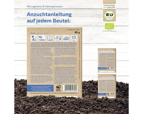 Kiepenkerl Bio Qualität Kresse Anzuchtanleitung auf jeder Tüte
