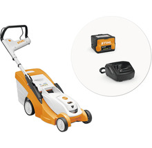 Akkurasenmäher mit Akku und Ladegerät