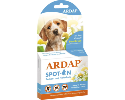 ARDAP Spot-on Zecken- und Flohschutz für Hunde bis zehn Kilogramm, Packung mit drei Tuben
