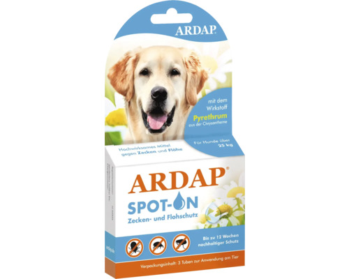 ARDAP Spot-On gegen Zecken und Flöhe für Hunde über 25 Kilogramm, Packung mit drei Tuben