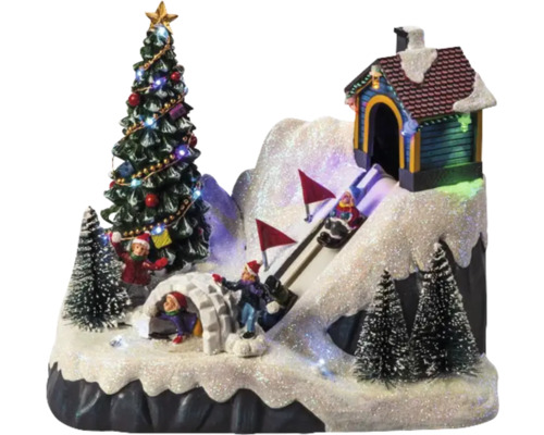 Weihnachtliches Miniaturdorf mit Weihnachtsbaum, Iglu und Rodelbahn